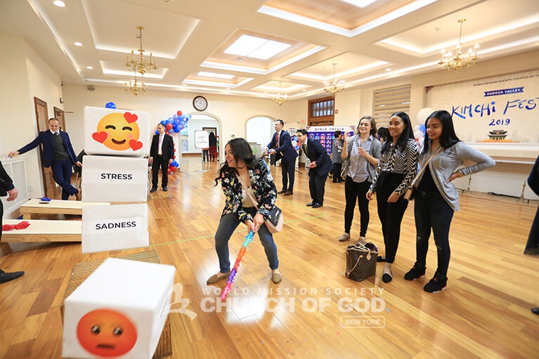 Festivalgoers played a game called knock out to relieve stress at the Hudson Valley Kimchi Festival 2019.