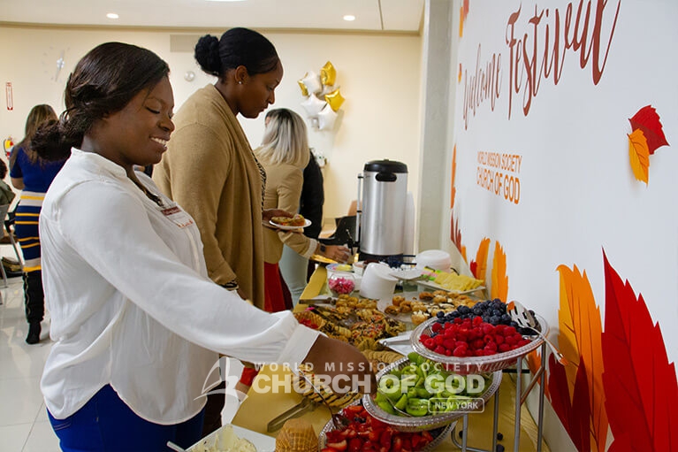 Members enjoying food at the Autumn Welcome Festival 2019.